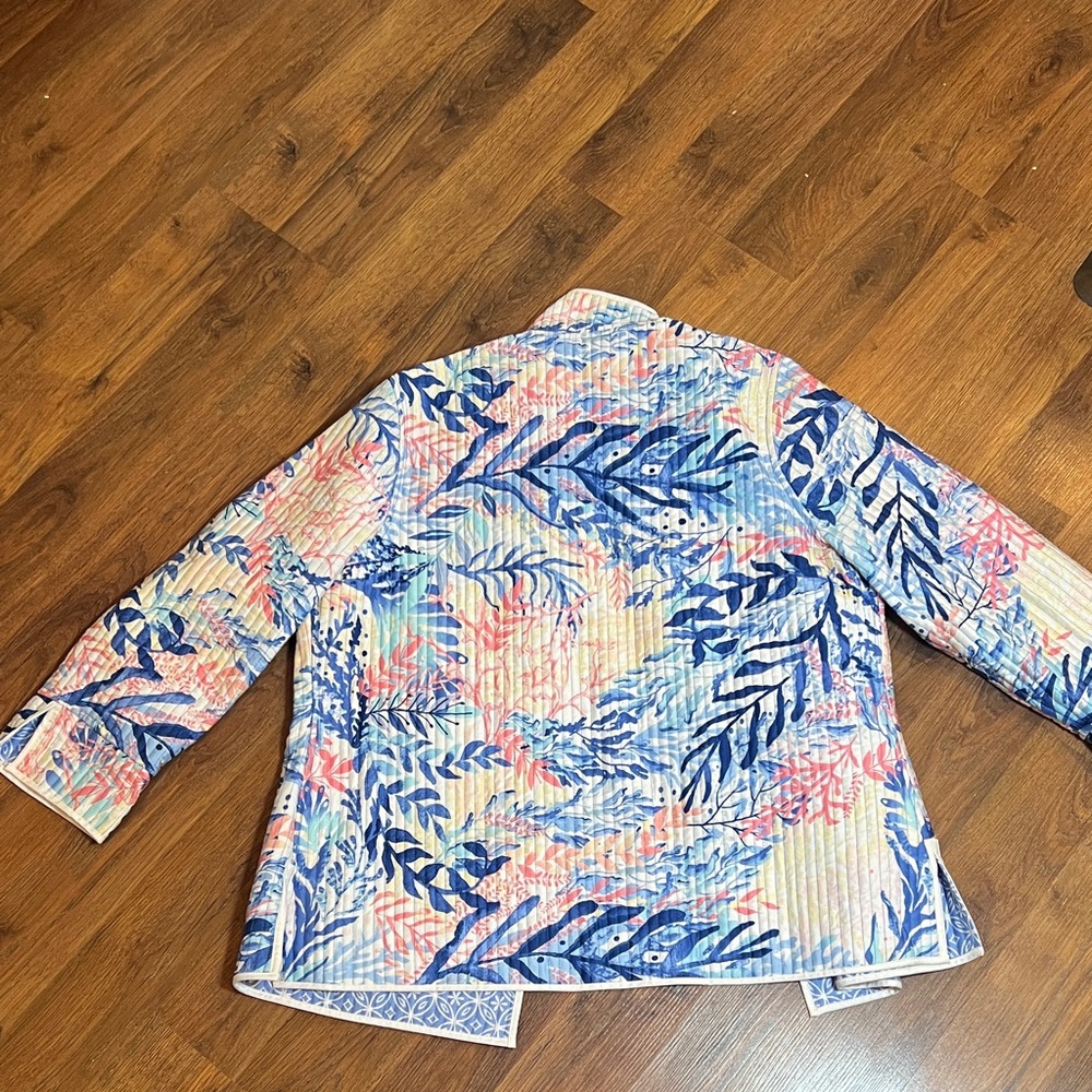 Appleseed's Blue and Pink Floral Reversible Quilted Jacket - Picture 9 of 10
